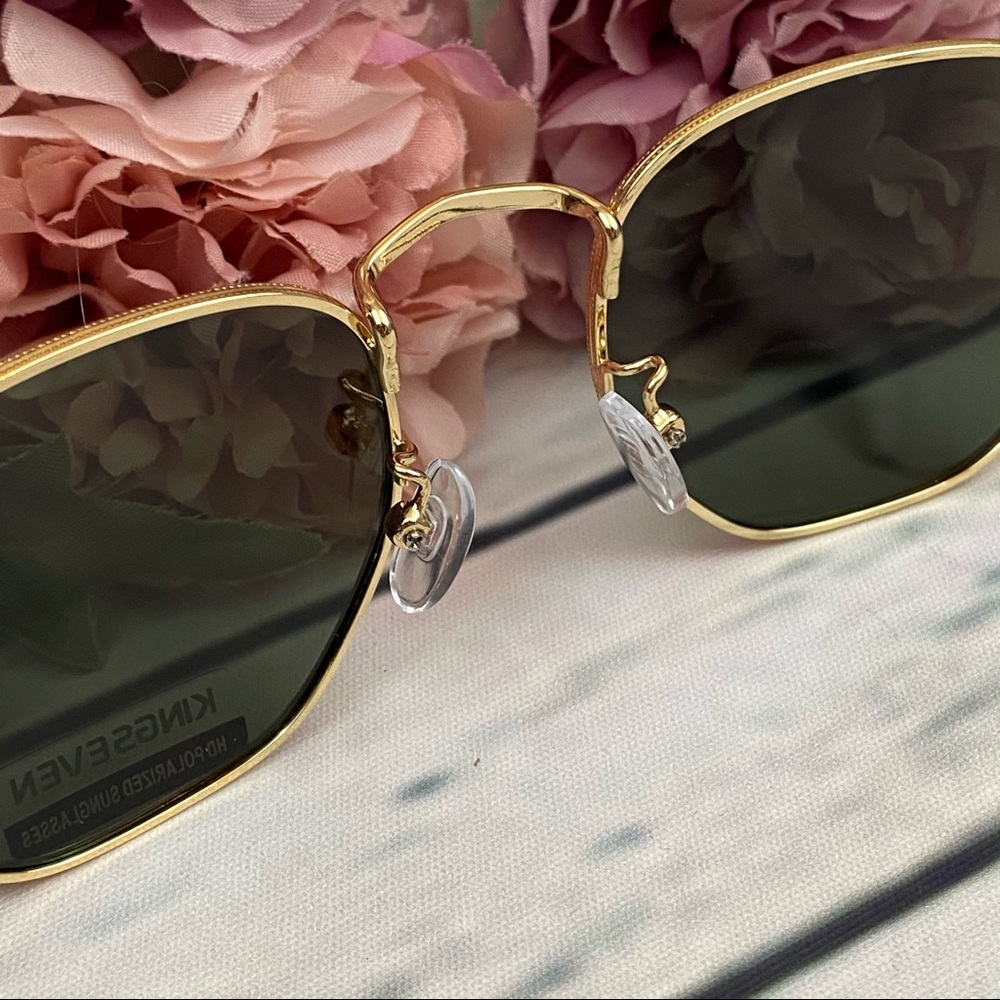 KINGSEVEN Retro Hexagon Green & Gold Polarized Sunglasses - Picture 10 of 16